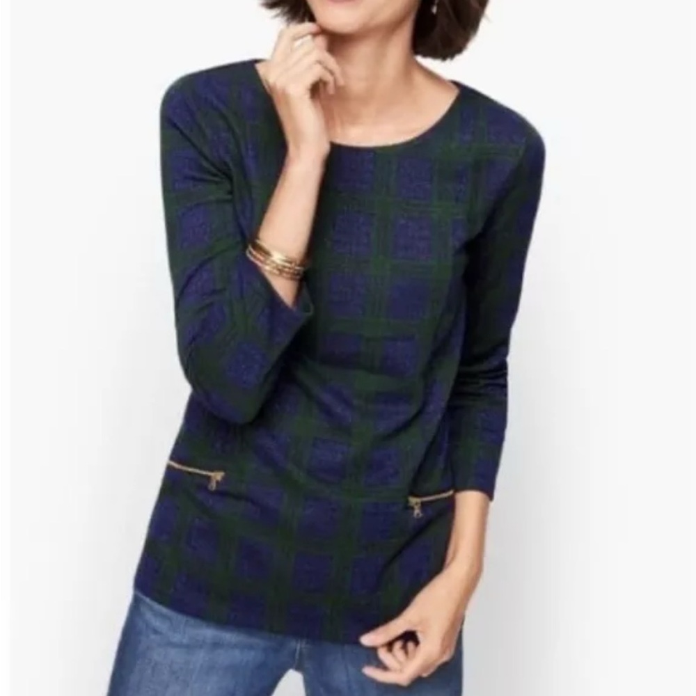 Talbots Green & Navy Plaid Top Plus Size 3X Top Preppy Classic Office Academia